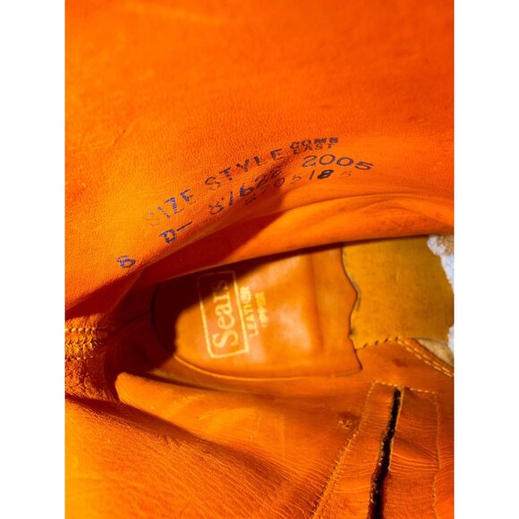 Sears Vintage Mens Hand Painted Coyote Boots Size 8 D Cream Leather Western OOAK - Picture 14 of 16